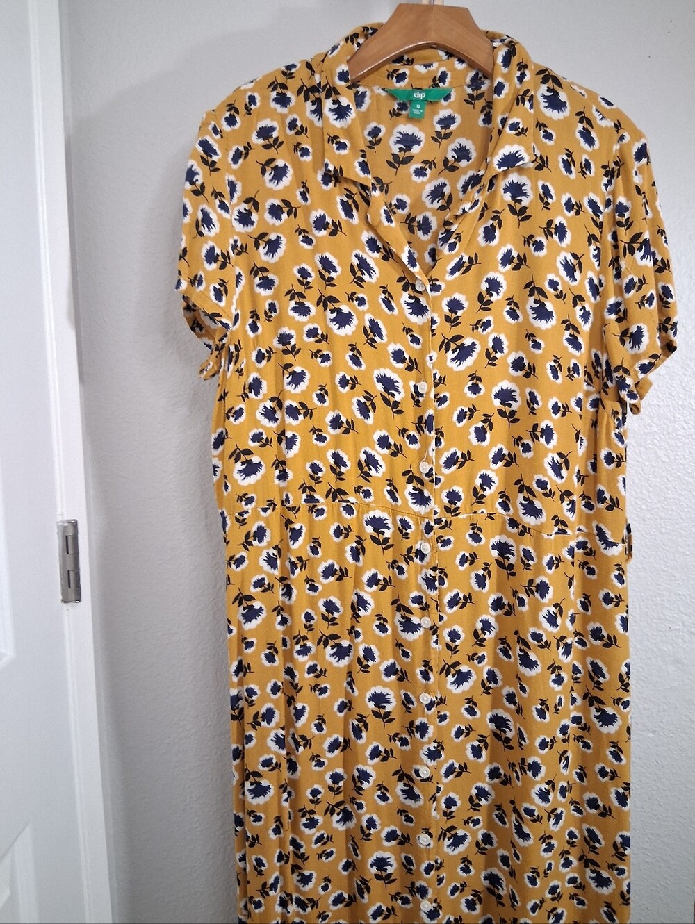 Dip Mustard Printed Button Down Dress Size 12